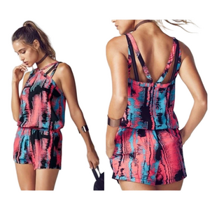 🐢Fabletics Liza romper heat wave lightweight black&Blue Tie-Dye size S GUC